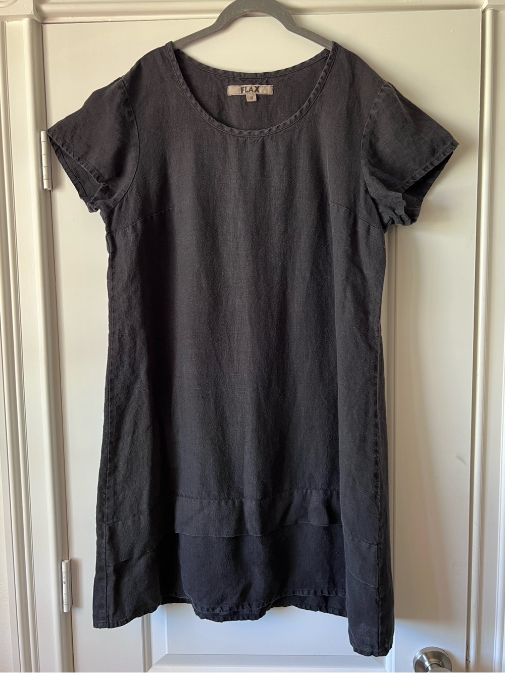 FLAX Shift Short Sleeve Black Faded Charcoal Dress Linen